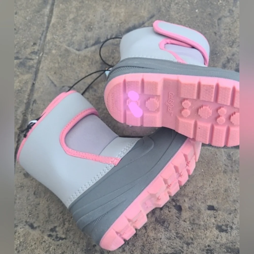 New! Cat & Jack Denver Girls 11 winter snow waterproof leather pink gray boots